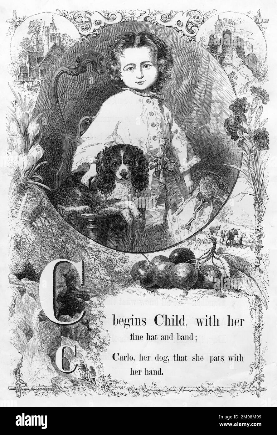 L'alphabet de la photo de mère -- C, montrant une fille et son chien. Banque D'Images