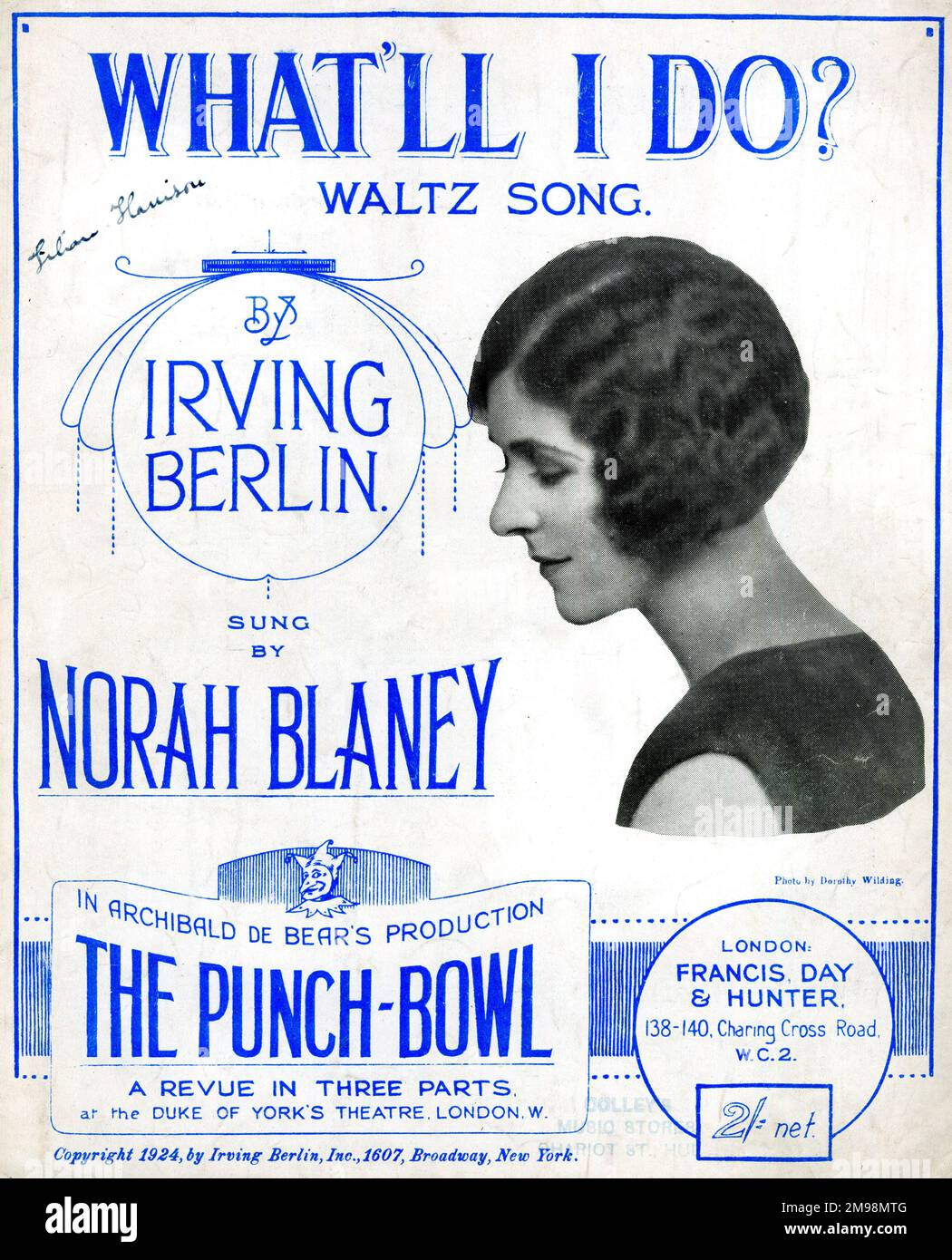 Couverture musicale, que faire, chanson de valse d'Irving Berlin, chantée par Norah Blaney. Banque D'Images