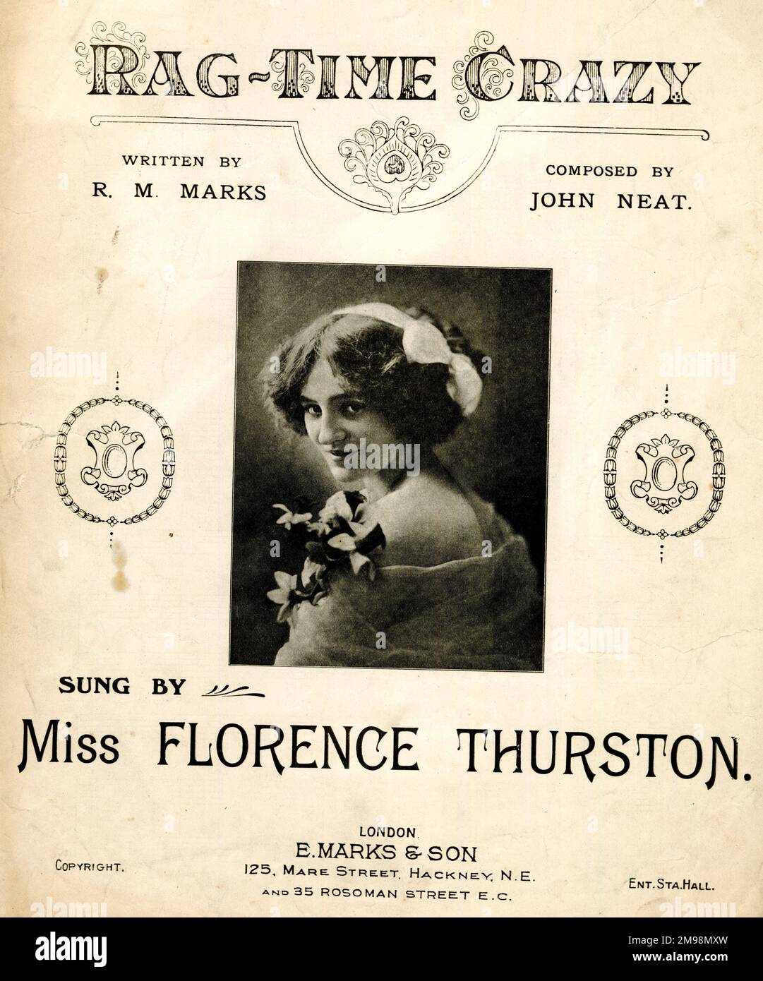 Couverture musicale, Rag-Time Crazy, écrit par R M Marks, composé par John Weat, chanté par Florence Thurston. Banque D'Images