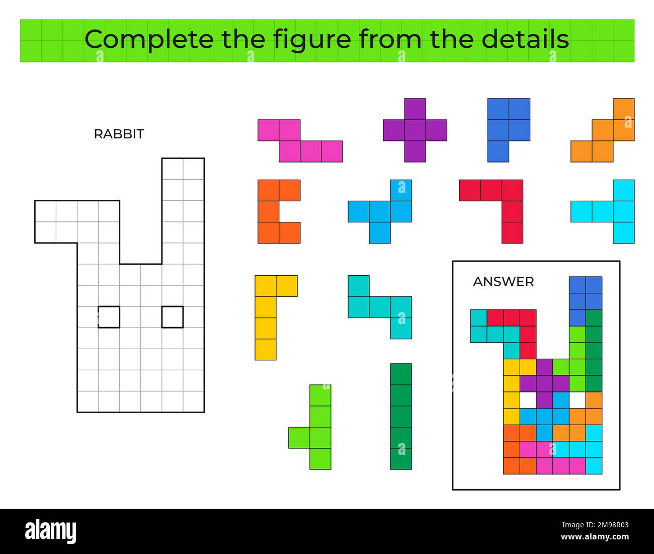 Complétez la figure. Jeu de puzzle avec lapin. Illustration de Vecteur