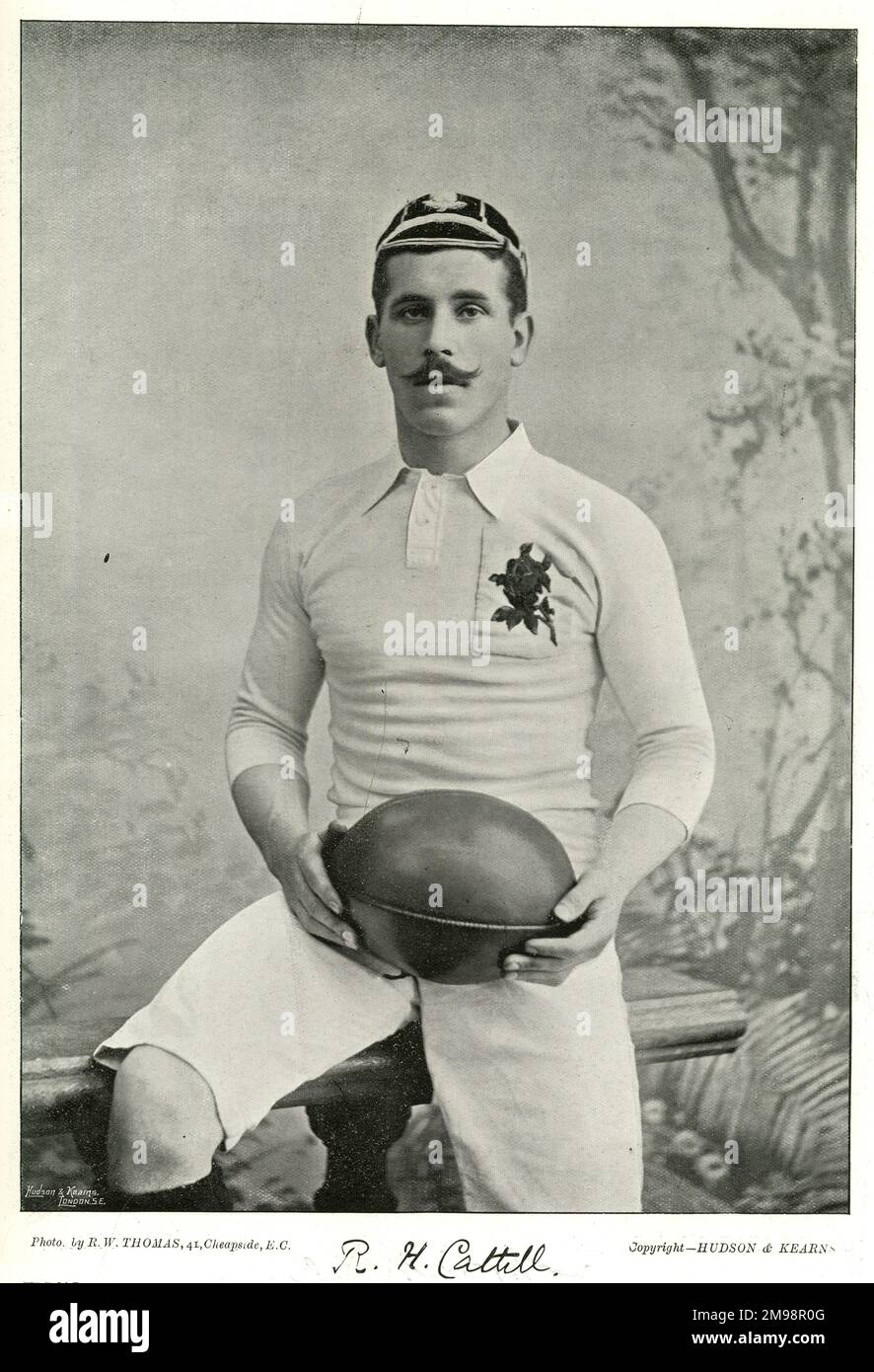 R H Cattell, joueur international de rugby d'Angleterre. Banque D'Images