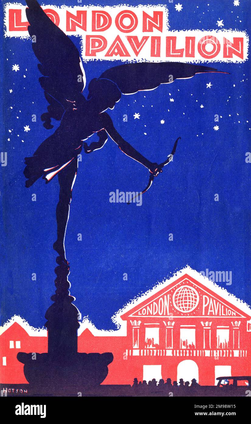 Couverture du programme Magazine avec une image saisissante d'Eros et du Pavillon de Londres la nuit. Banque D'Images