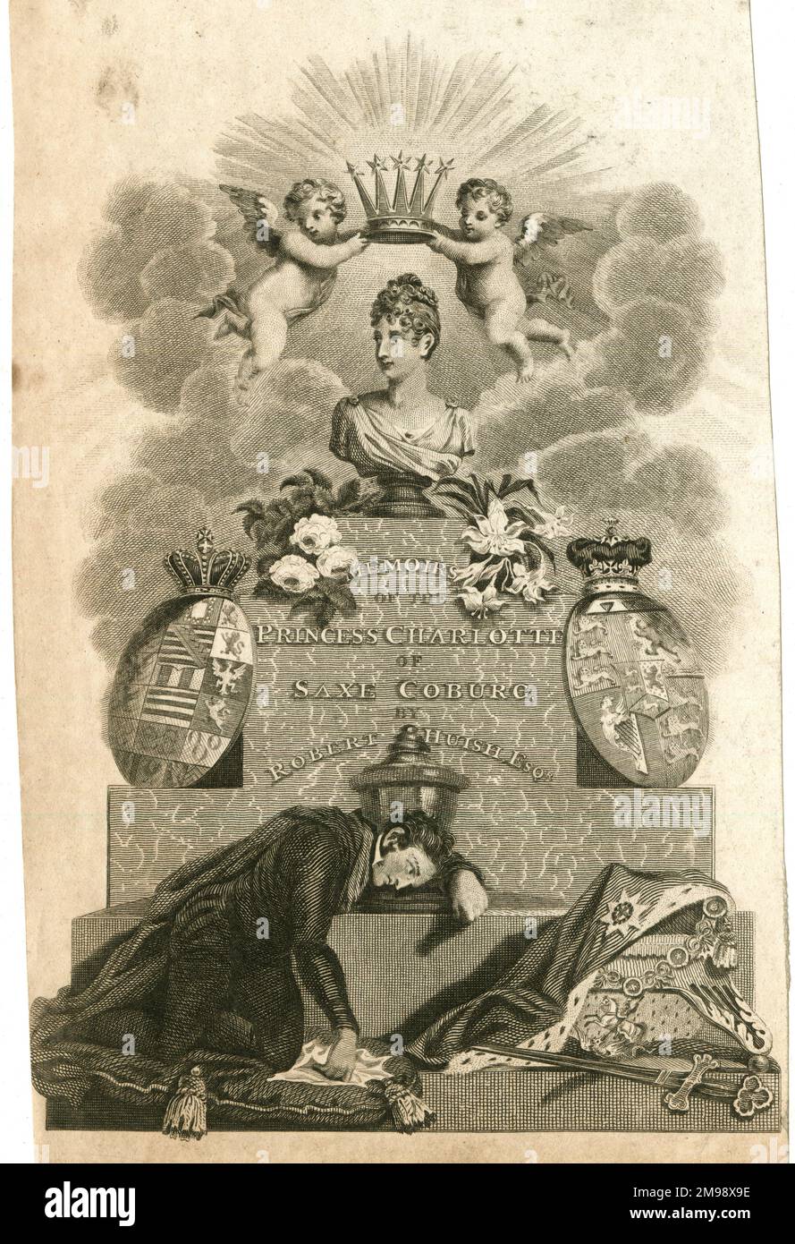 Illustration de la page de titre, mémoires de la princesse Charlotte de Saxe Coburg, par Robert Huish. Banque D'Images