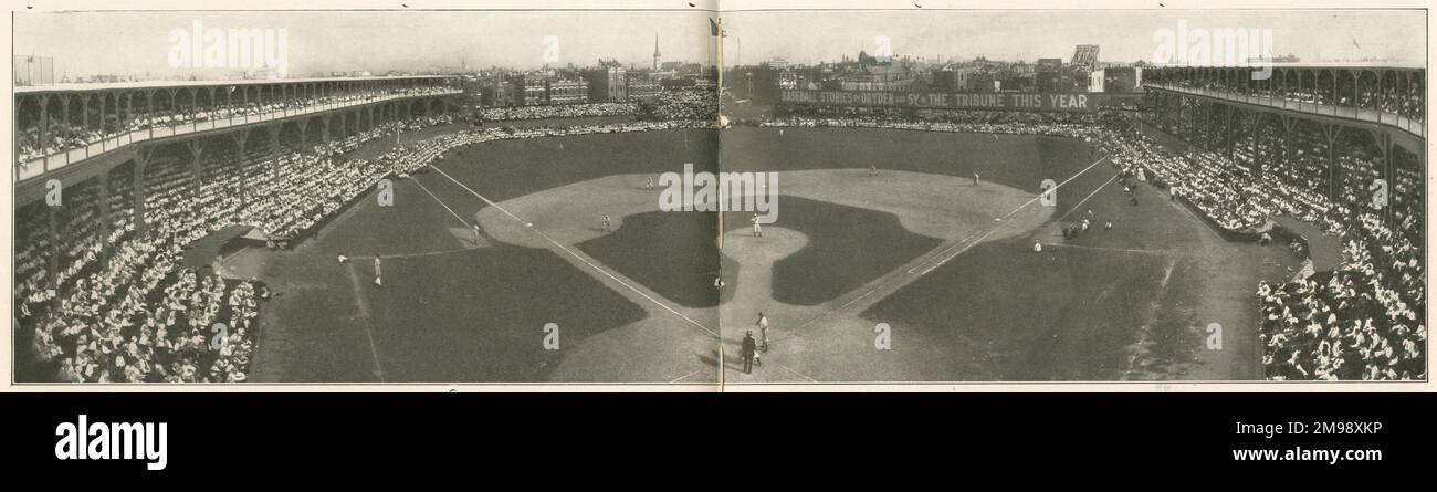 Vue aérienne du West Side ball Park, Chicago, Illinois, États-Unis, montrant un match des Cubs contre New York Giants à l'été 1908. Banque D'Images