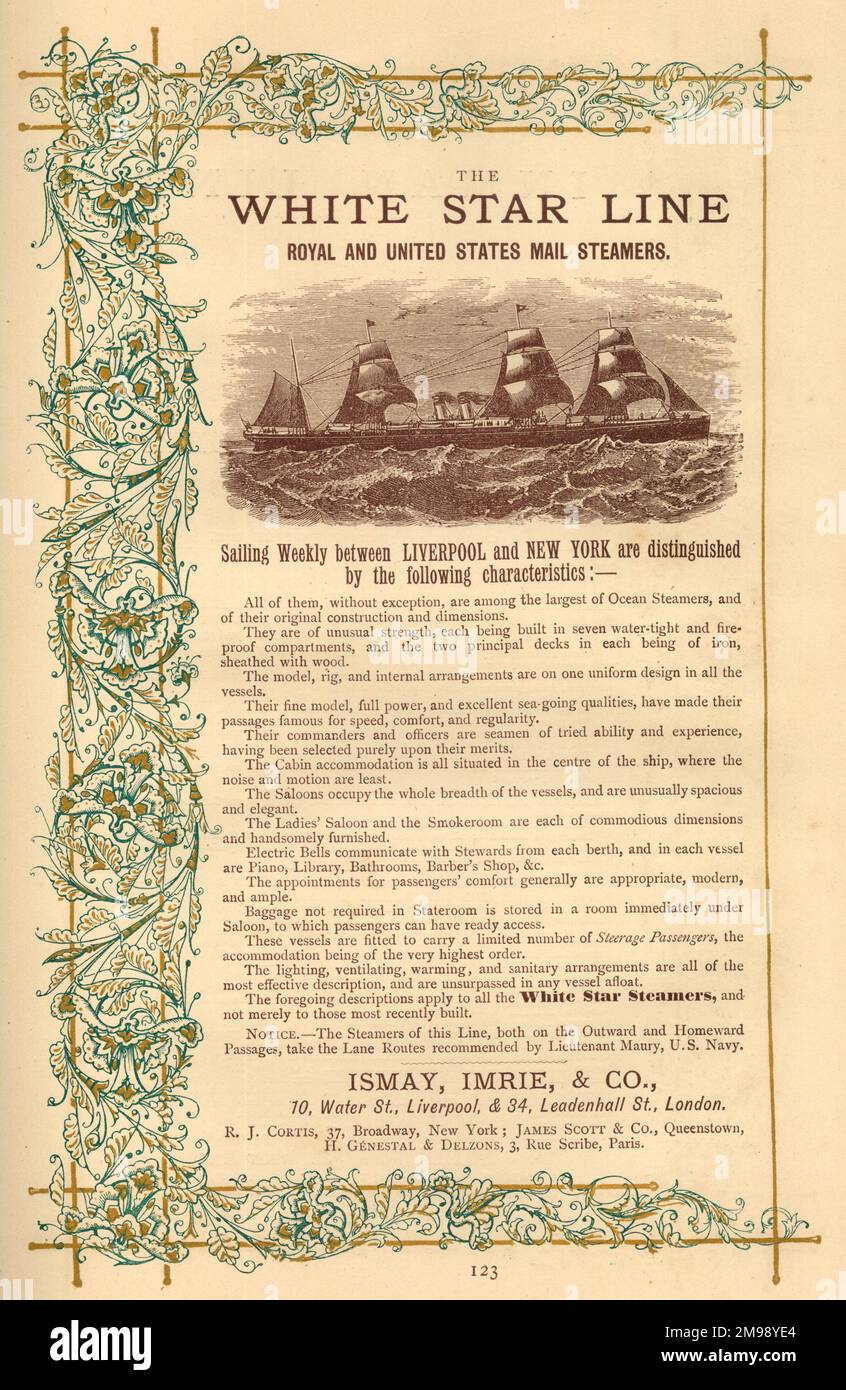 Publicité, White Star Line, Royal et United States Mail Steamers, voile hebdomadaire entre Liverpool et New York. Banque D'Images