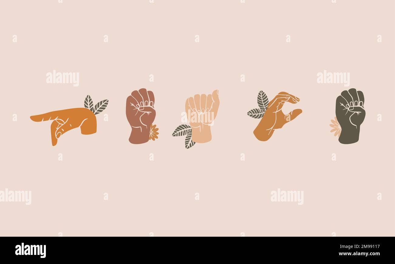 LA PAIX en langue des signes américains. Le concept de soutien de la paix parmi les personnes sourdes. Langue des signes américaine. Arrangement floral Illustration de Vecteur