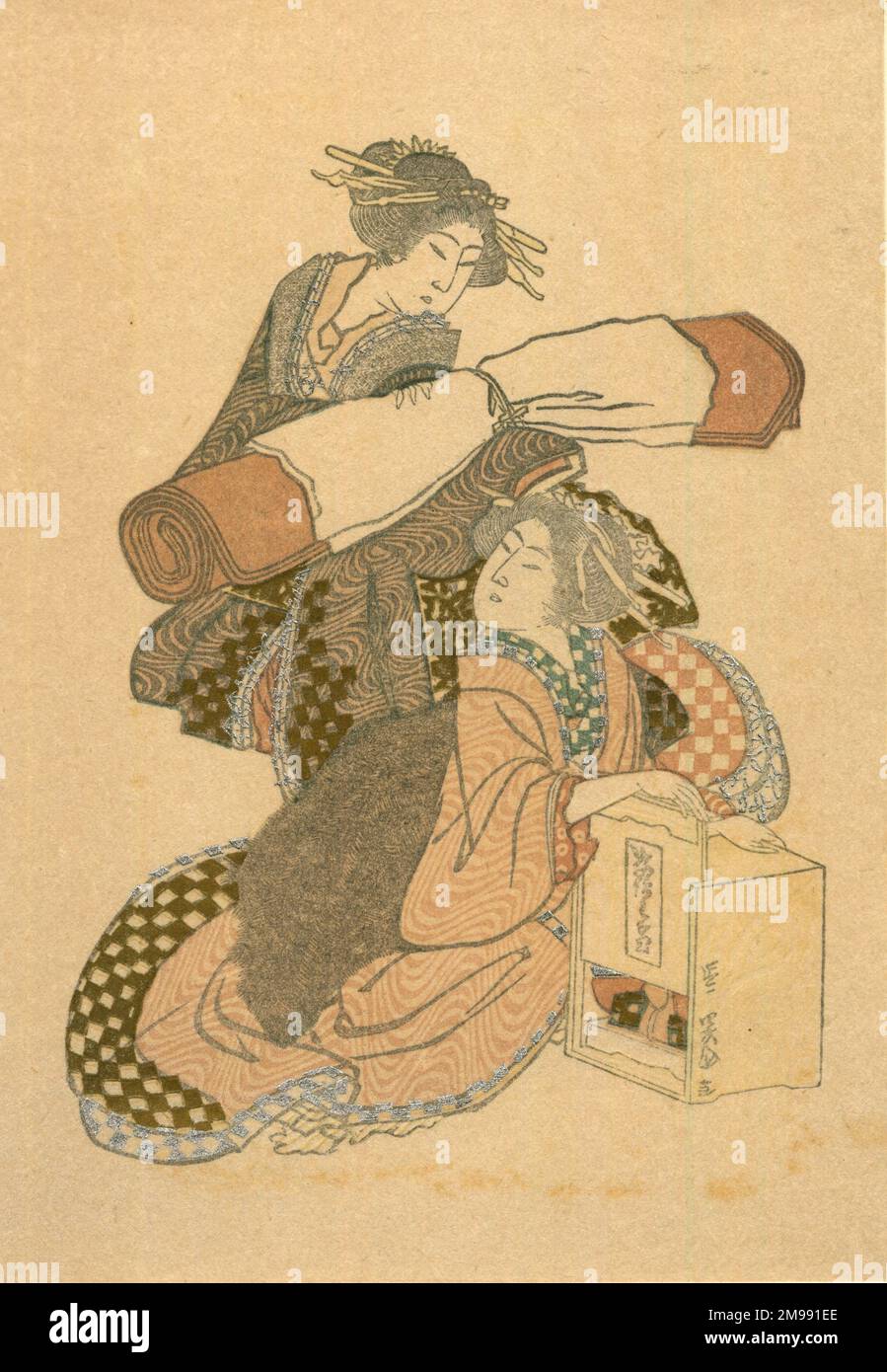 Surikono (imprimé boisés japonais) d'après Hokusai. Banque D'Images