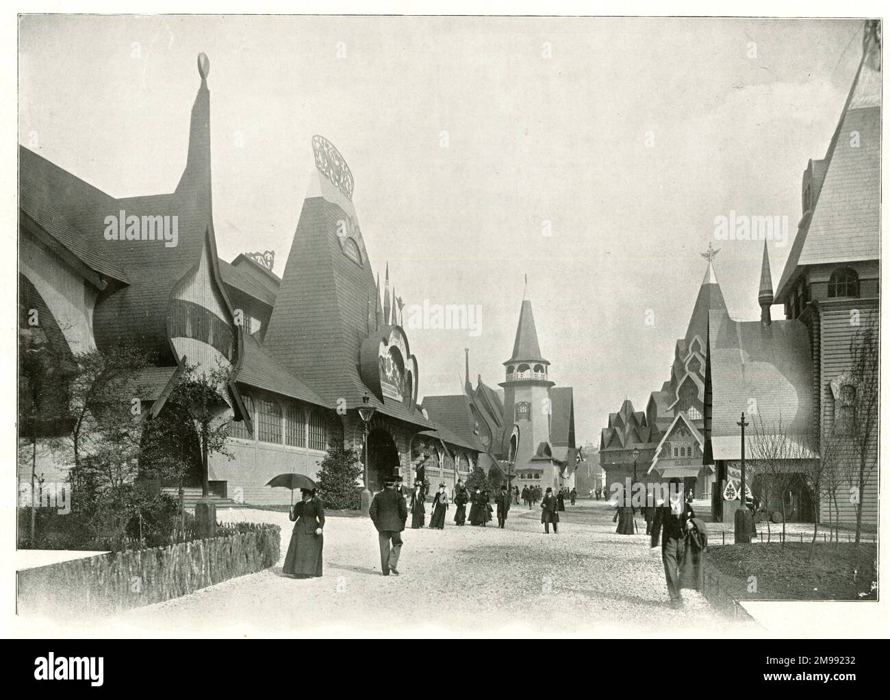 Exposition internationale de Glasgow, 1901 - rue principale du village russe. Banque D'Images