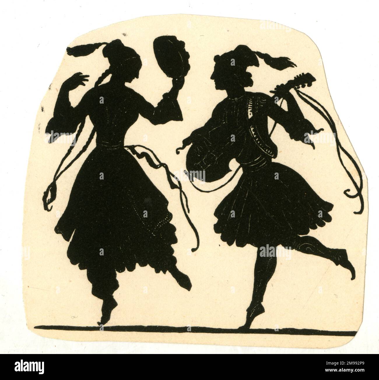 Silhouette, musicien ottoman et danseur. Banque D'Images