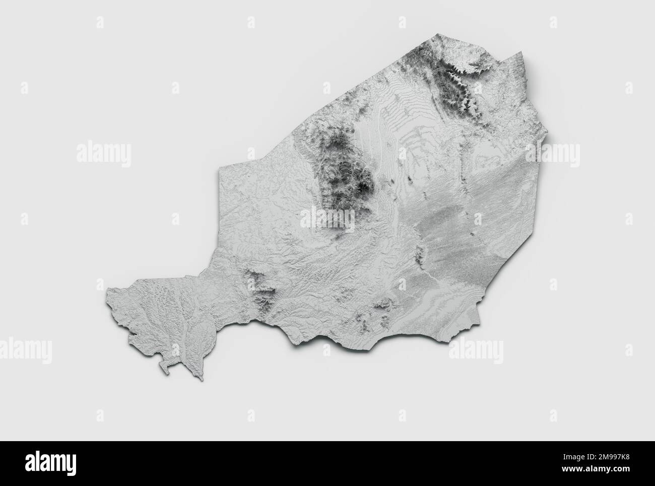 Illustration de la carte du Niger en 3D relief ombré isolé sur fond blanc Banque D'Images