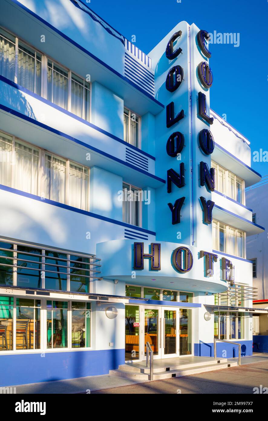 Colony Hotel, Ocean Drive, South Miami Beach, Miami, Floride, États-Unis Banque D'Images