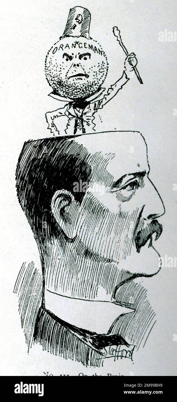 Caricature, colonel Lord Arthur William Hill (1846-1931), soldat anglo-irlandais et politicien conservateur -- Orangeman. Banque D'Images