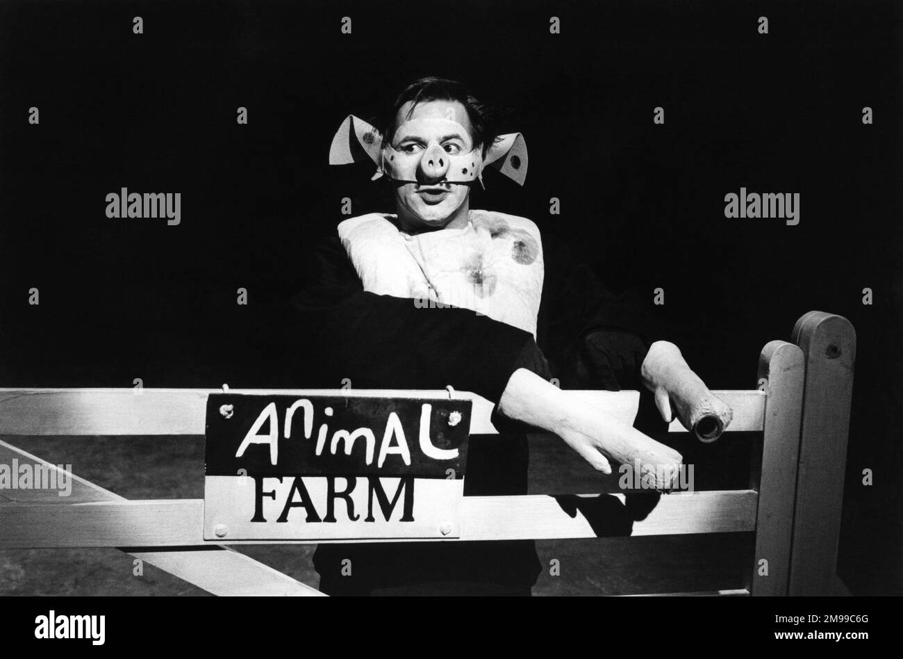 Barrie Rutter (Napoléon) dans UNE FERME ANIMALIÈRE par George Orwell au Cottesloe Theatre, National Theatre (NT), Londres SE1 25/04/1984 adapté et réalisé par Peter Hall design: Jennifer Carey éclairage: John Bury mouvement: Stuart Hopps Banque D'Images