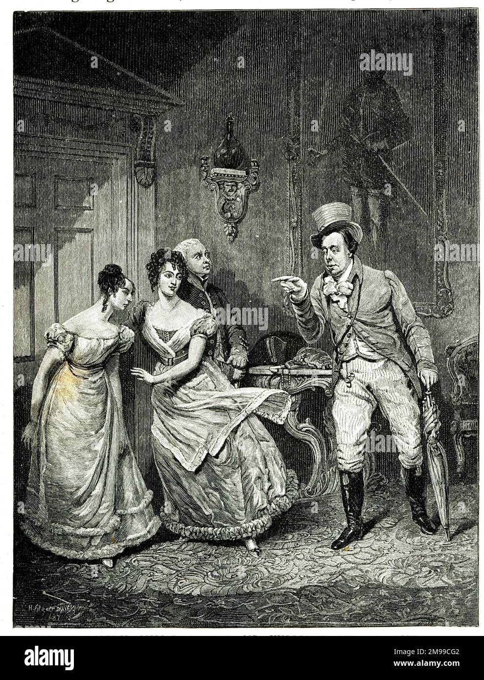 Madame Vestris, Mlle P Glover, M. Williams et John Liston dans la comédie populaire de John Poole, Paul pry, qui a été créée au Haymarket Theatre de Londres en 1825. Banque D'Images