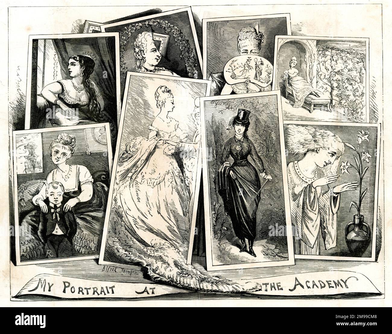 Caricature, mon portrait à l'Académie royale. Banque D'Images