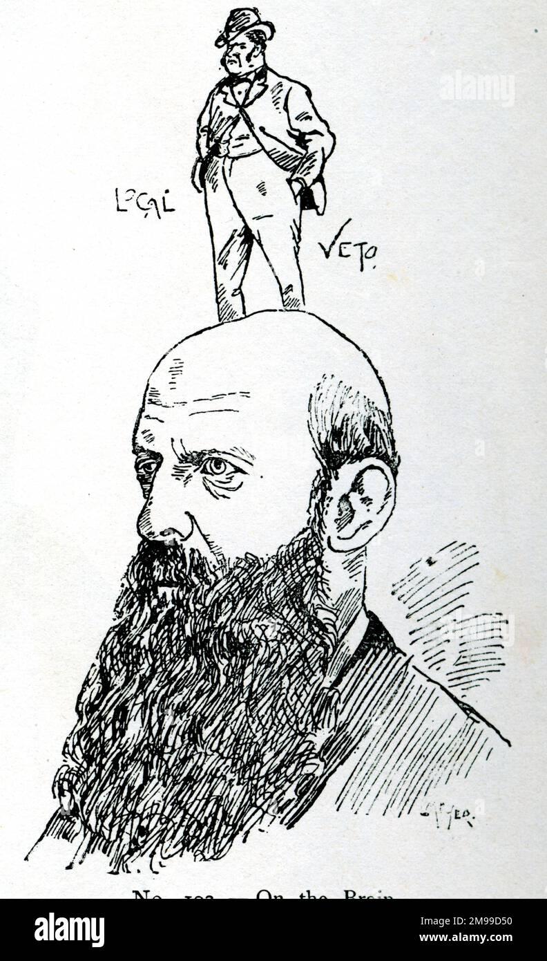 Caricature, sir Wilfrid Lawson, 2nd Baronet (1829-1906), politicien libéral et défenseur du tempérament. Banque D'Images