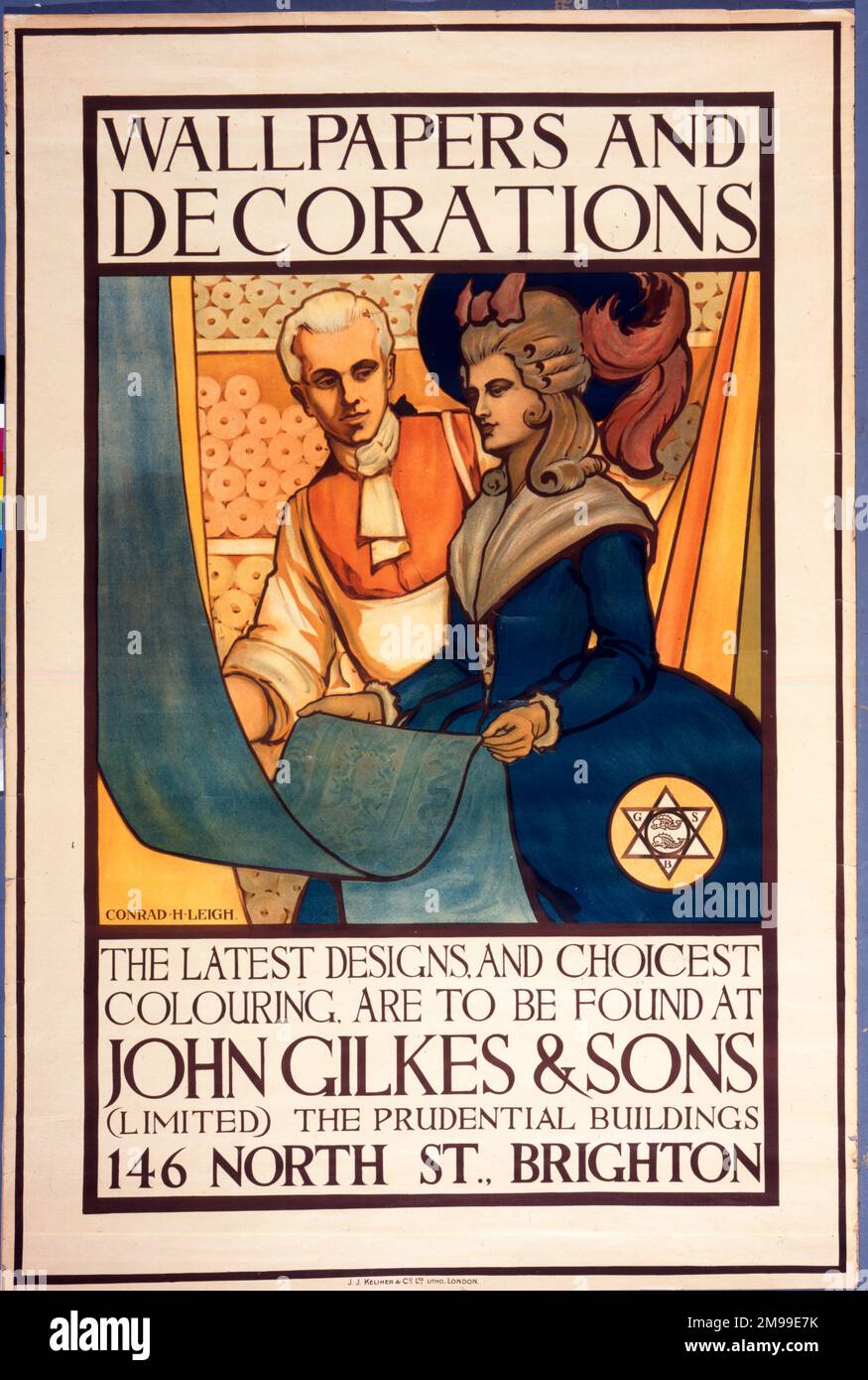 Poster publicitaire, Fonds d'écran et décorations, John Gilkes & Sons, North Street, Brighton. Banque D'Images