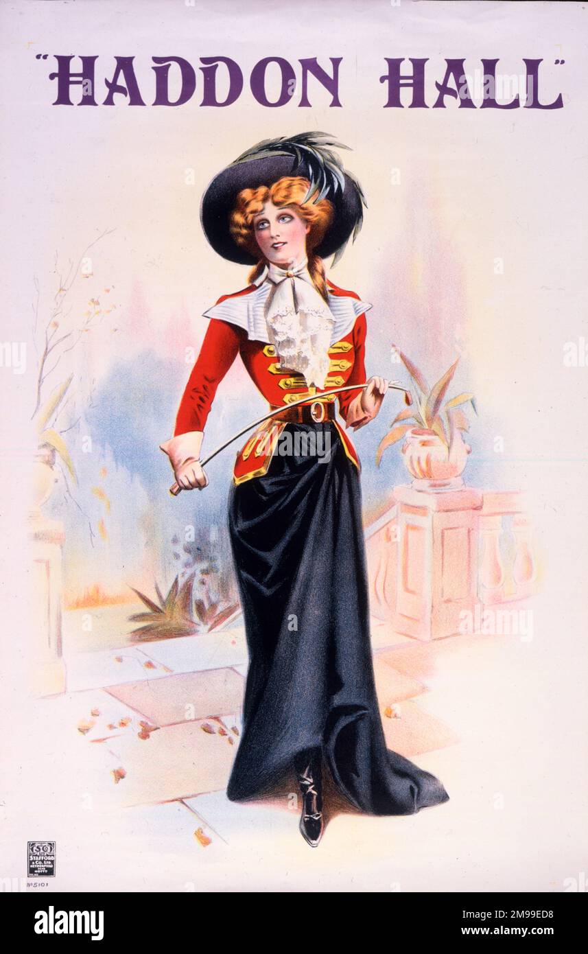 Affiche de théâtre, Haddon Hall, opéra léger avec musique d'Arthur Sullivan et livret de Sydney Grundy, représentant le personnage féminin principal, Dorothy Vernon. Banque D'Images