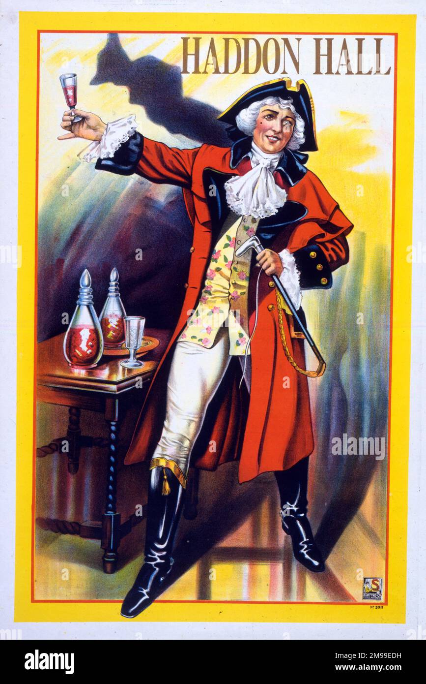 Affiche de théâtre, Haddon Hall, opéra léger avec musique d'Arthur Sullivan et livret de Sydney Grundy, représentant le personnage principal de l'homme, John Manners. Banque D'Images