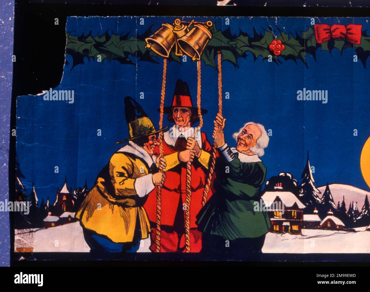 Frise de Noël, Bell Ringers dans la neige. Banque D'Images