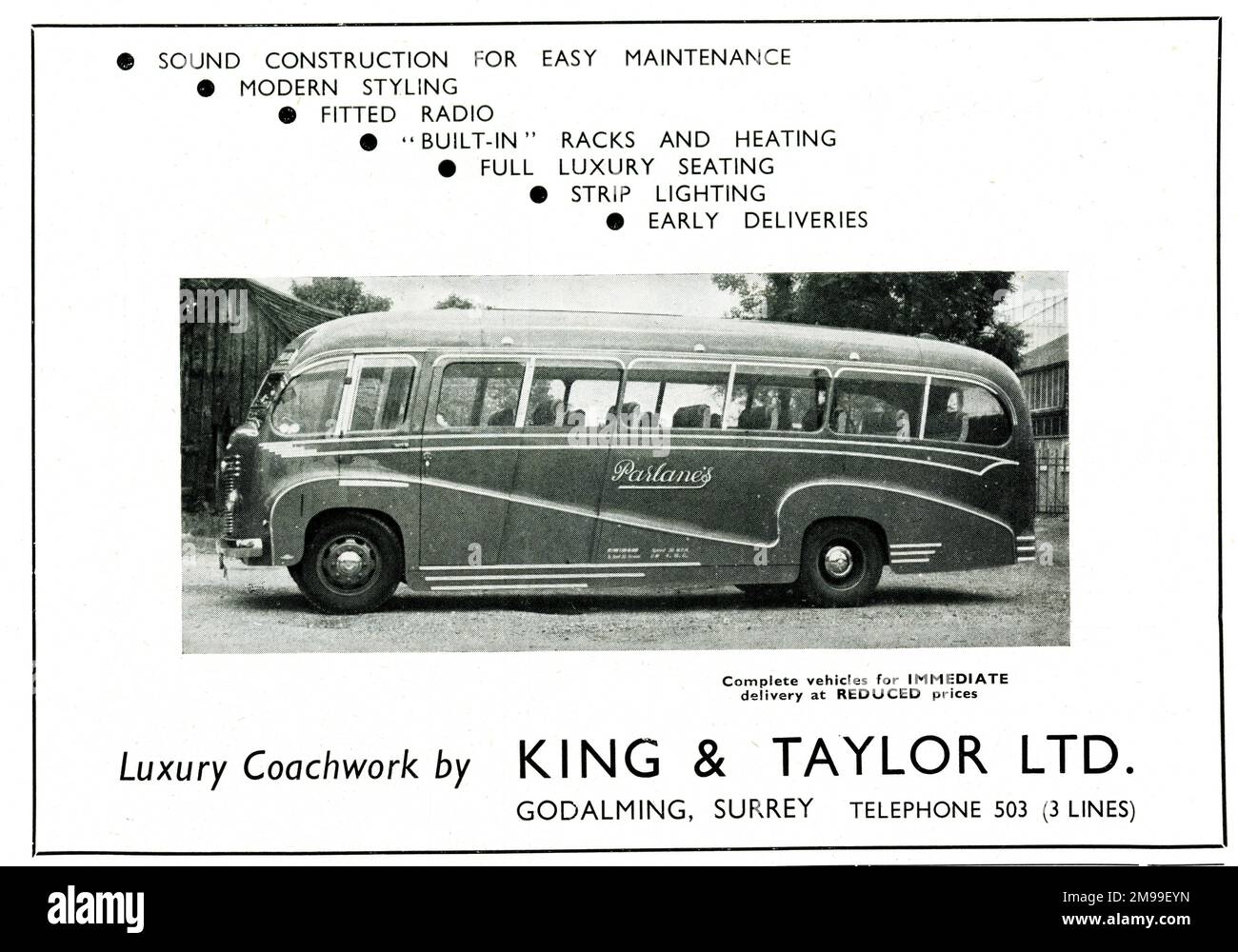 Publicité, King & Taylor Ltd, Godalming, Surrey, travaux de coachwork de luxe. Banque D'Images