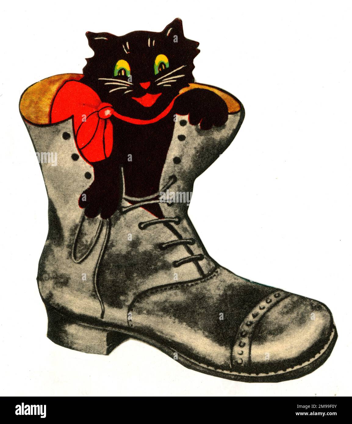 Carte de bonne chance, Lucky Black Cat in a Boot. Banque D'Images