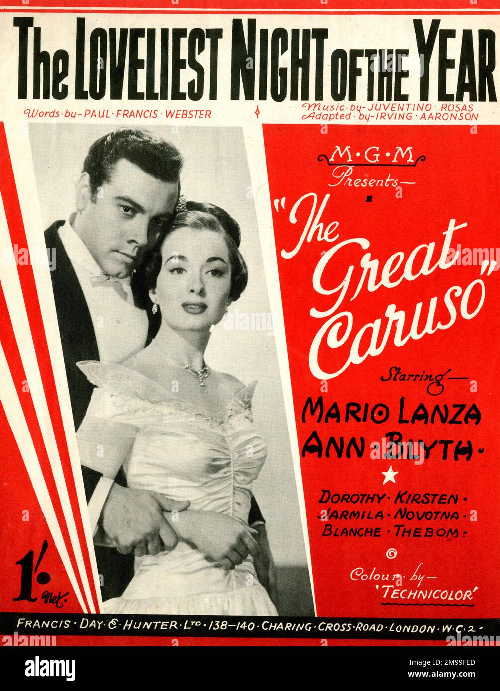 La couverture musicale, la plus belle nuit de l'année, du film The Great Caruso, avec Mario Lanza et Ann Blyth. Banque D'Images