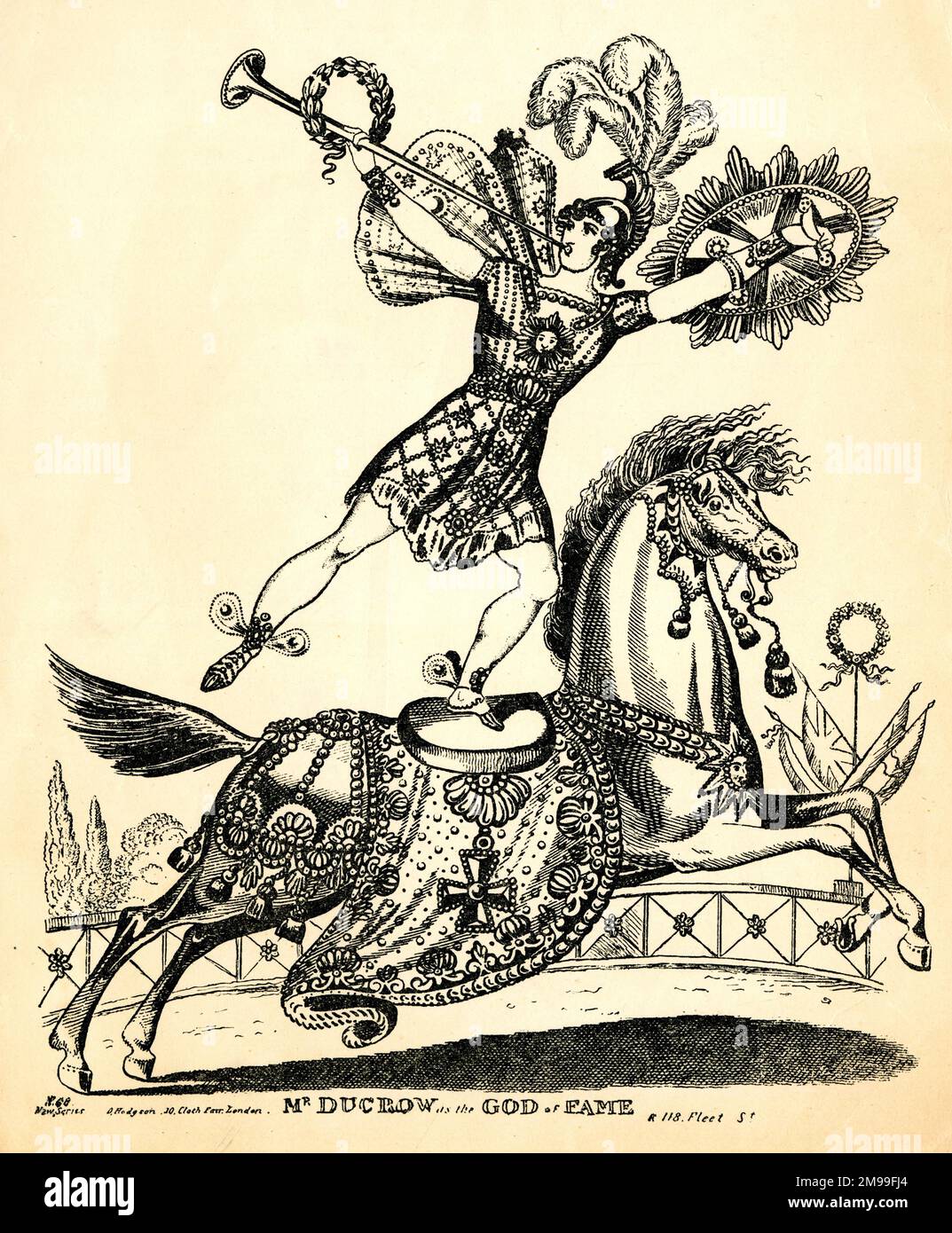 Toy Theatre, M. Ducrow comme le Dieu de la renommée. Banque D'Images