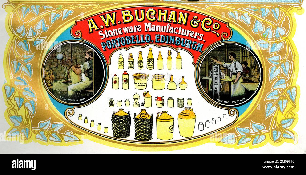 Publicité pour A W Buchan & Co, Stonware Manufacturers, Portobello, Édimbourg, Écosse. Banque D'Images