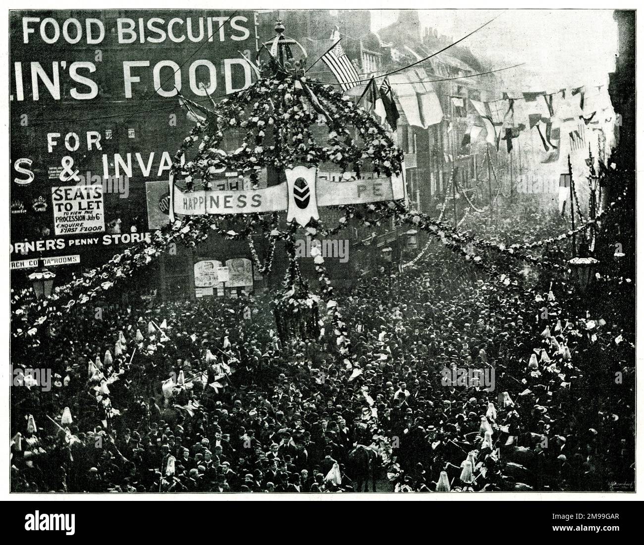 Vue aérienne de Ludgate Circus, Londres, après le décès de la Royal Wedding Carriage, 6 juillet 1893 (Prince George, duc de York et princesse Mary de Teck). Banque D'Images