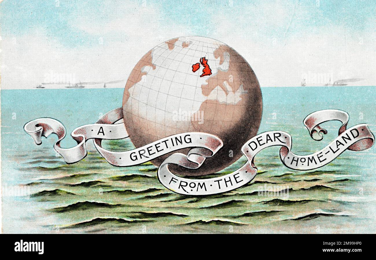 Un message d'accueil de la très chère terre-maison, montrant la Grande-Bretagne mise en évidence en rouge sur un globe de la planète. Banque D'Images