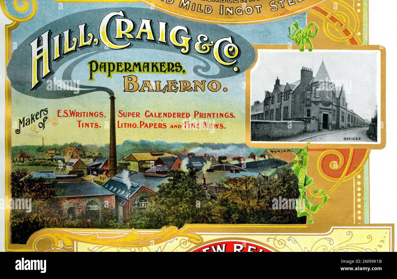 Publicité pour Hill, Craig & Co, Papermakers, Balerno, Écosse. Banque D'Images
