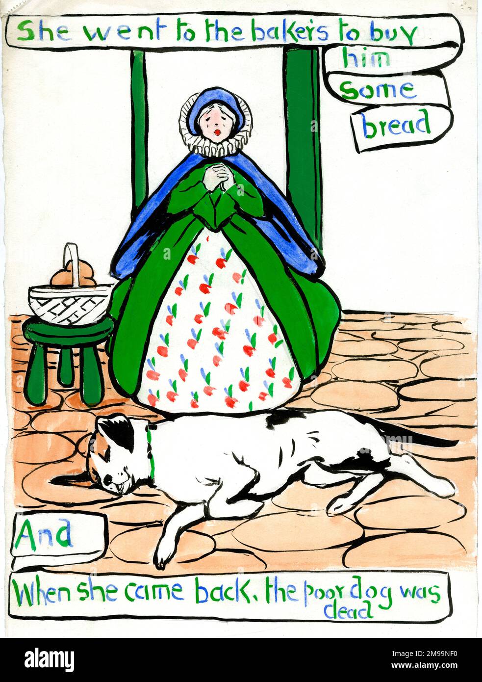 Elle est allée à la boulangère pour lui acheter du pain, et quand elle est revenue, le pauvre chien était mort, de la vieille mère Hubbard, par Minnie Asprey. (2 sur 5) Banque D'Images