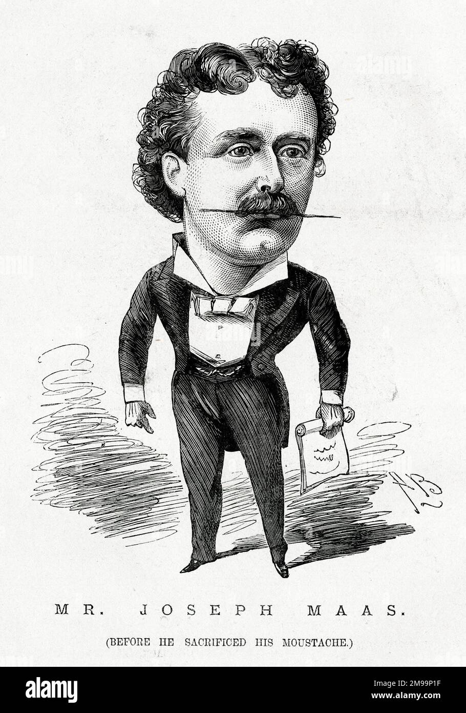 Caricature, M. Joseph Maas (1847-1886), chanteur anglais ténor, avant de sacrifier sa moustache. Il était le ténor principal de la Carl Rosa Opera Company. Banque D'Images