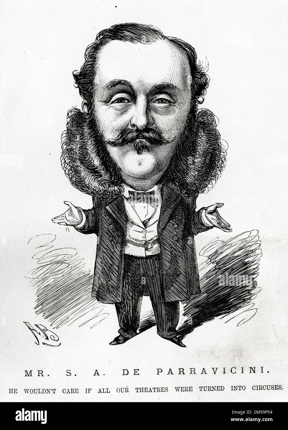 Portrait de caricature, M. S A de Parravicini, agent théâtral - il ne s'en soucierait pas si tous nos théâtres étaient transformés en cirques. Banque D'Images