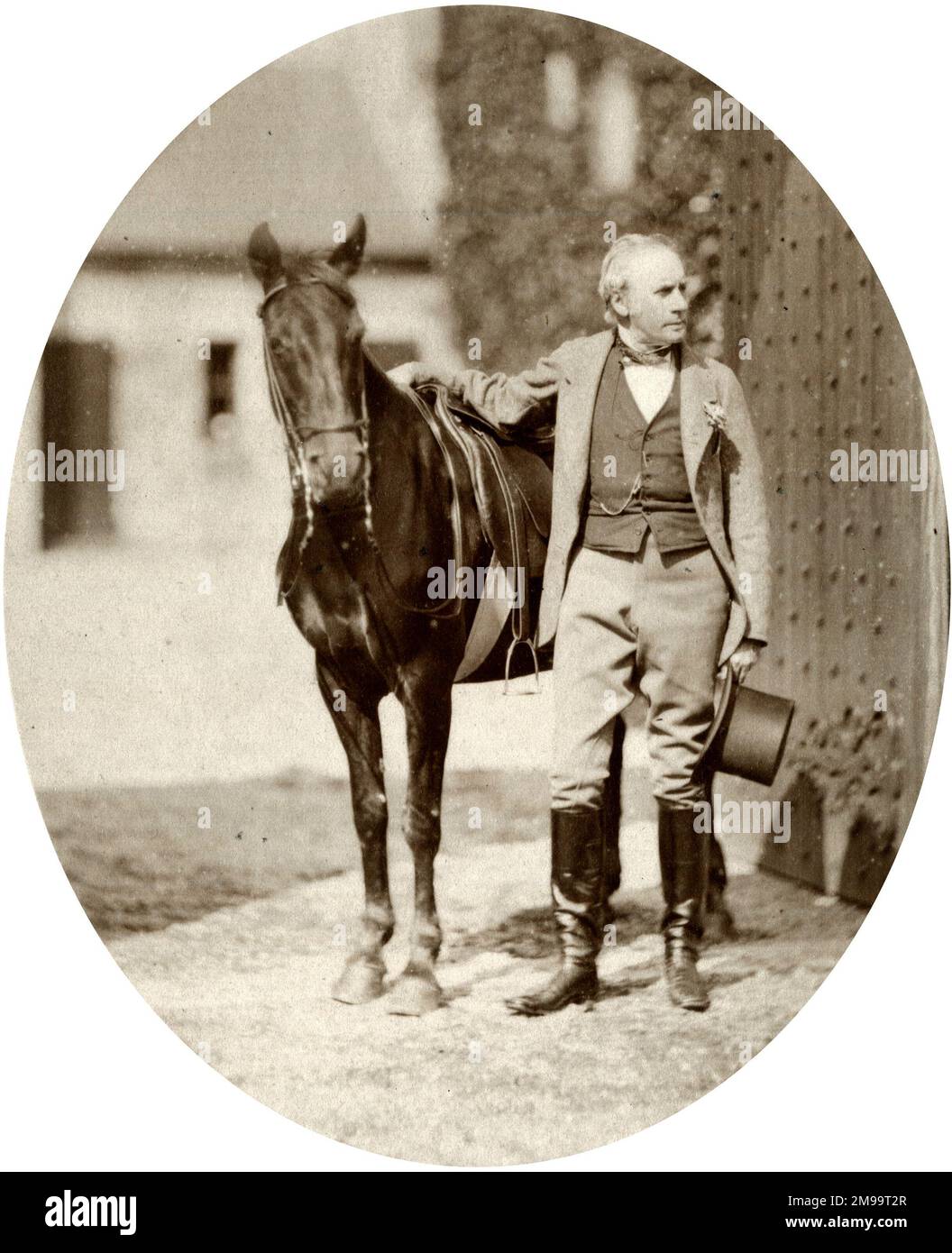 Amiral Sir William Edmonstone (1810-1888), commandant de la marine écossaise, courtier et politicien conservateur. Vu ici avec un cheval. Banque D'Images
