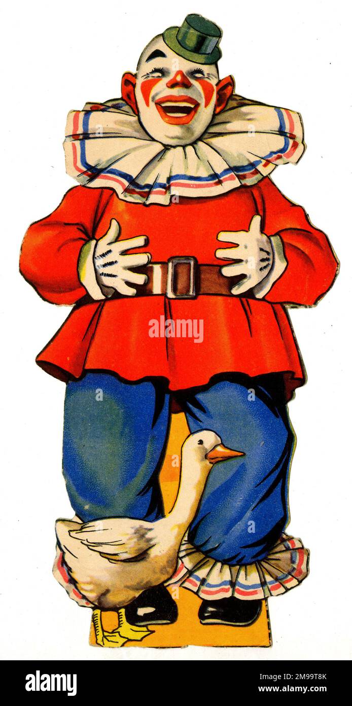 Jolly Clown avec une oie blanche. Banque D'Images