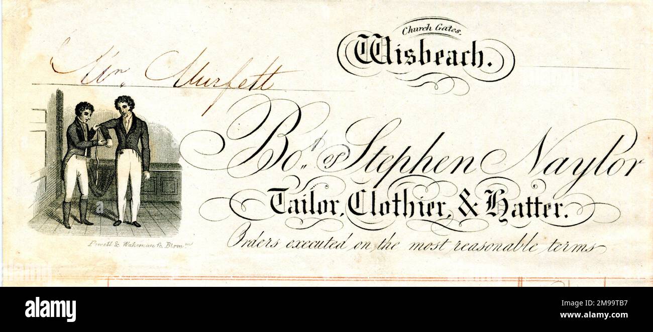 Papeterie, Stephen Naylor, le tailleur pour hommes Clothier et Hatter, les portes de l'église, Wisbeach (Wisbech), Cambridgeshire. Banque D'Images