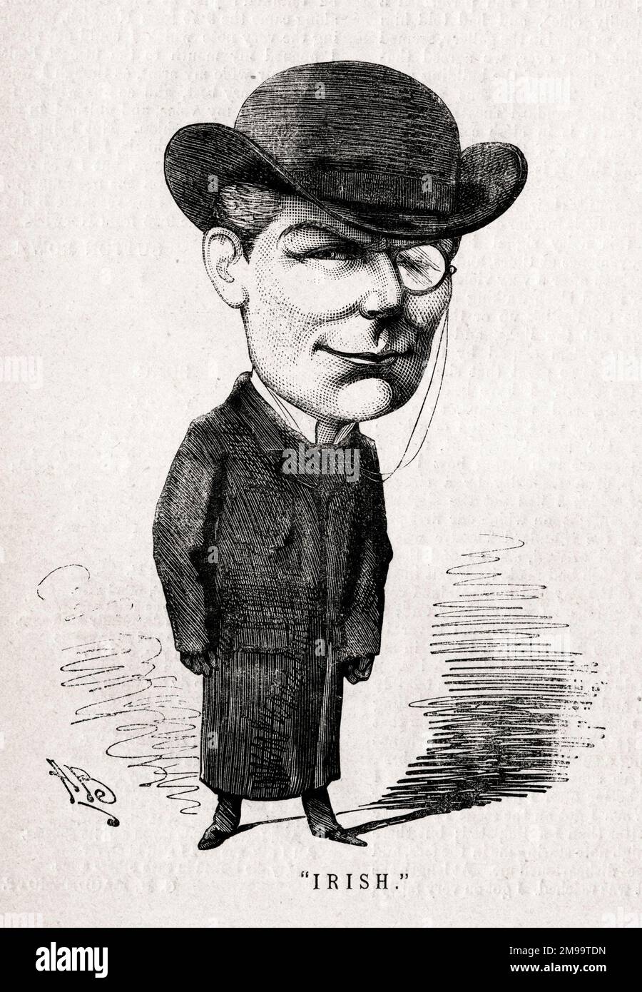 Caricature, F W Irish (Warm). Il est apparu aux côtés de Henry Irving dans diverses productions au Lyceum Theatre de Londres. Banque D'Images