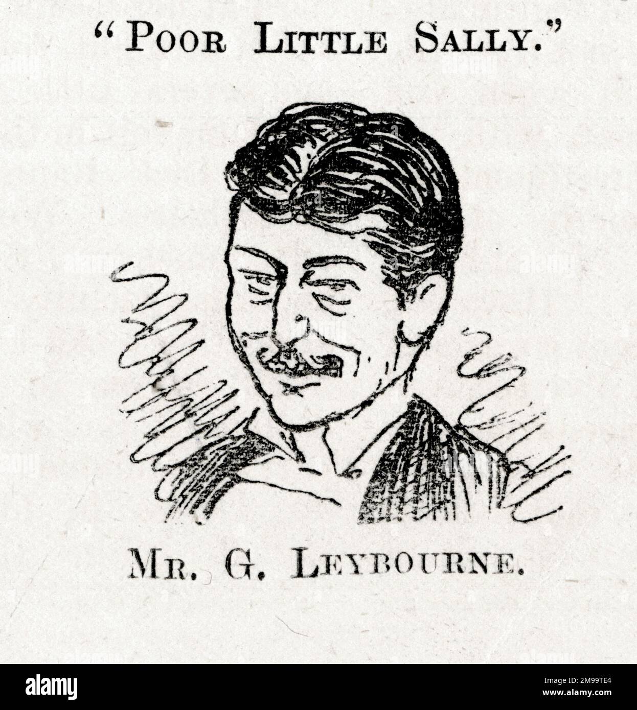 Portrait de dessin animé, George Leybourne (1842-1884), chanteur de musique britannique, décrit comme un lion comique, célèbre pour sa chanson Champagne Charlie. Banque D'Images