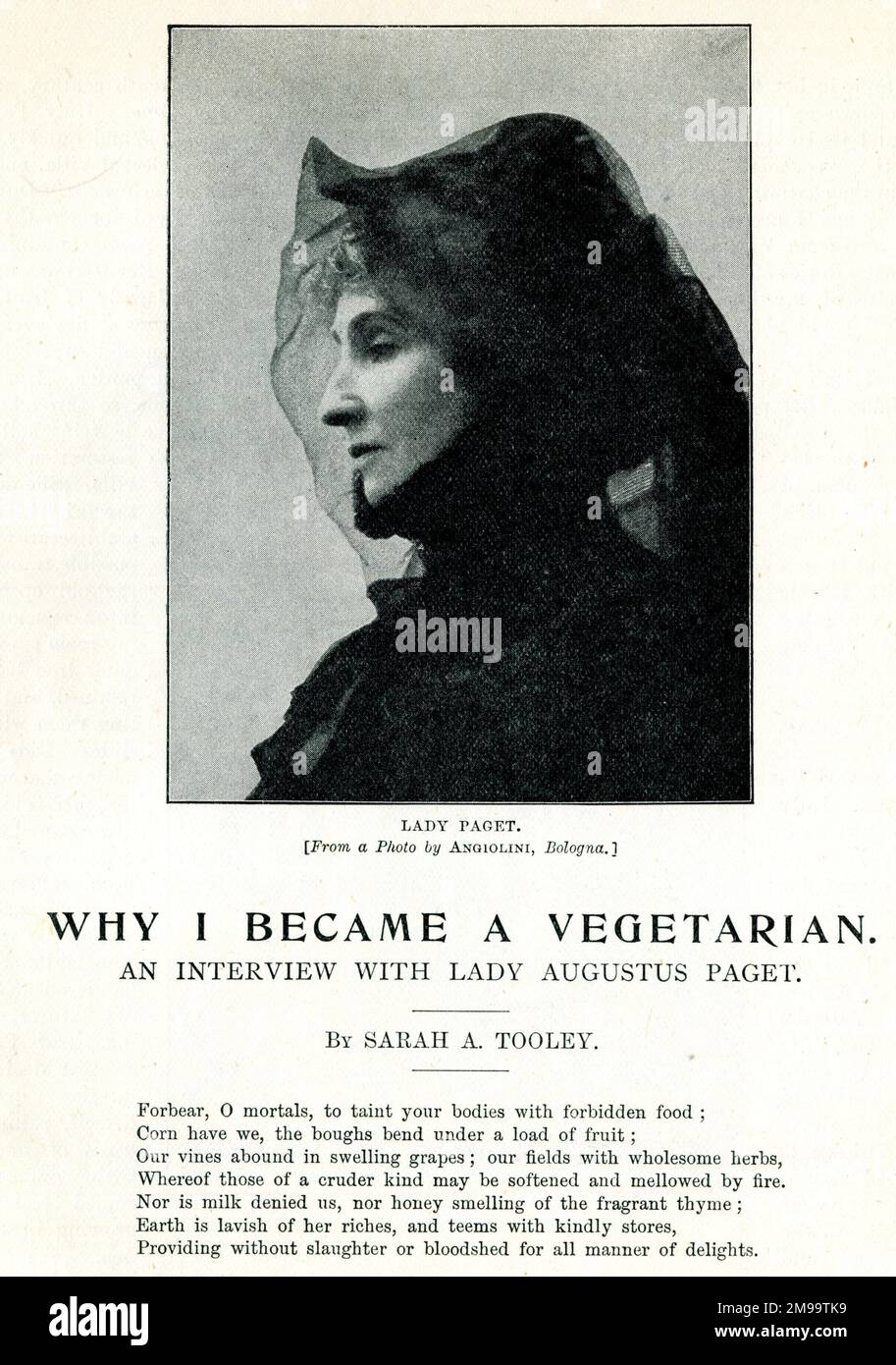Pourquoi je suis devenue Végétarienne, par Lady Augustus Paget (Walburga Ehrengarde Helena, Lady Paget, née Comtesse von Hohenthal, 1839-1929). Banque D'Images
