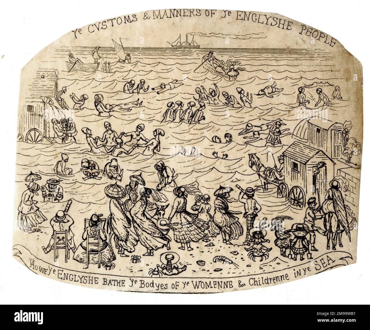 Caricature, coutumes et manières de Ye les Anglais - bain de mer. Banque D'Images