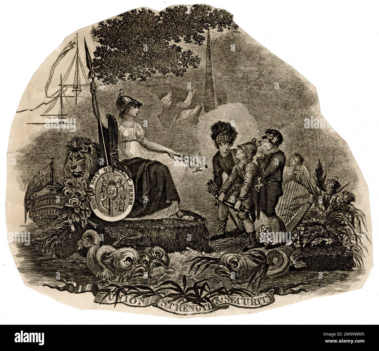 Union, force et sécurité - l'Angleterre, l'Écosse, le pays de Galles et l'Irlande avant que Britannia ne s'enterre sur un trône. Banque D'Images