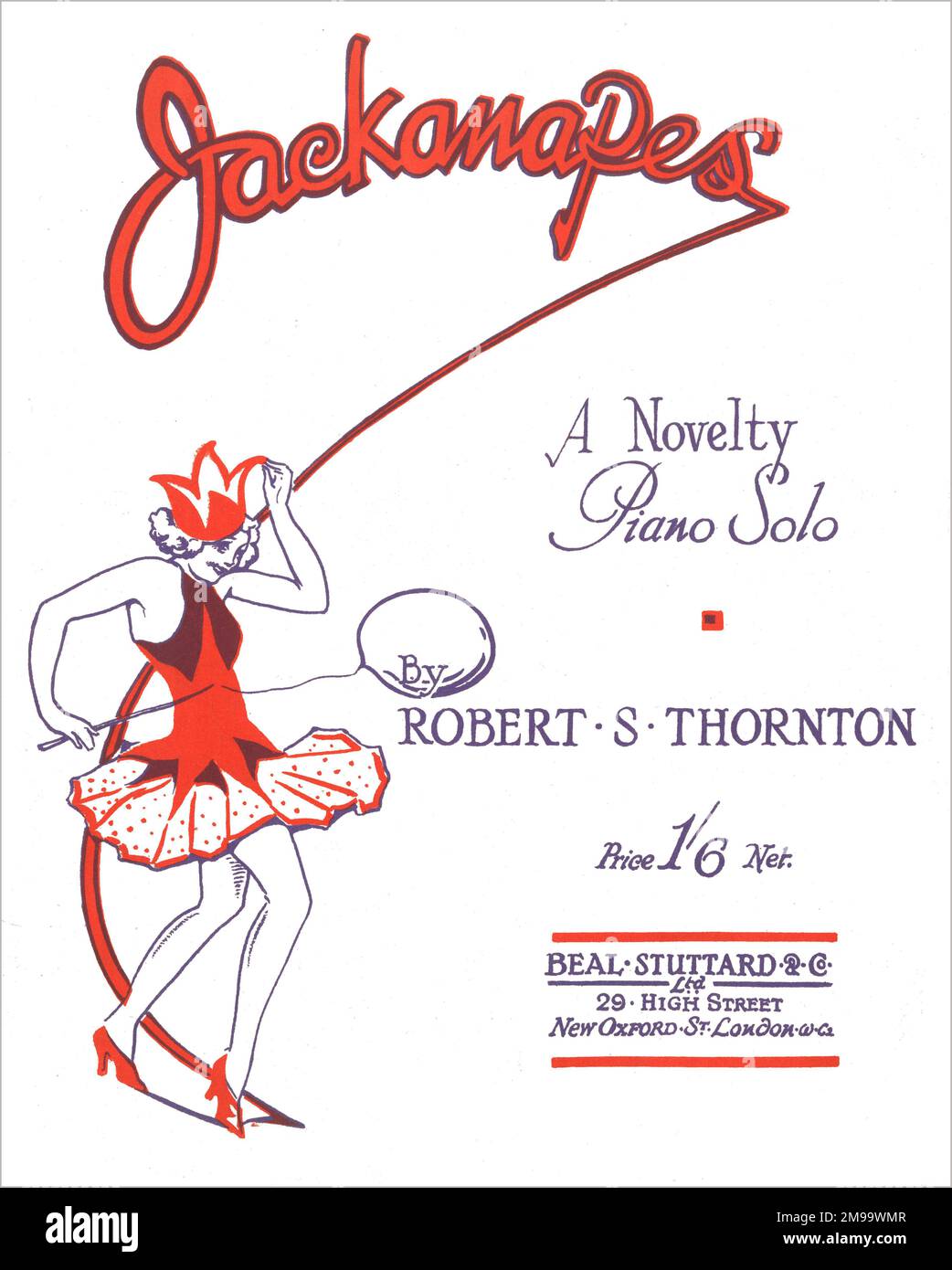 Jackanapes - un solo de piano de nouveauté de Robert S. Thornton. Publié par Beal Stuttard & Co Ltd., 29 High Street, New Oxford Street Londres WC2. Banque D'Images