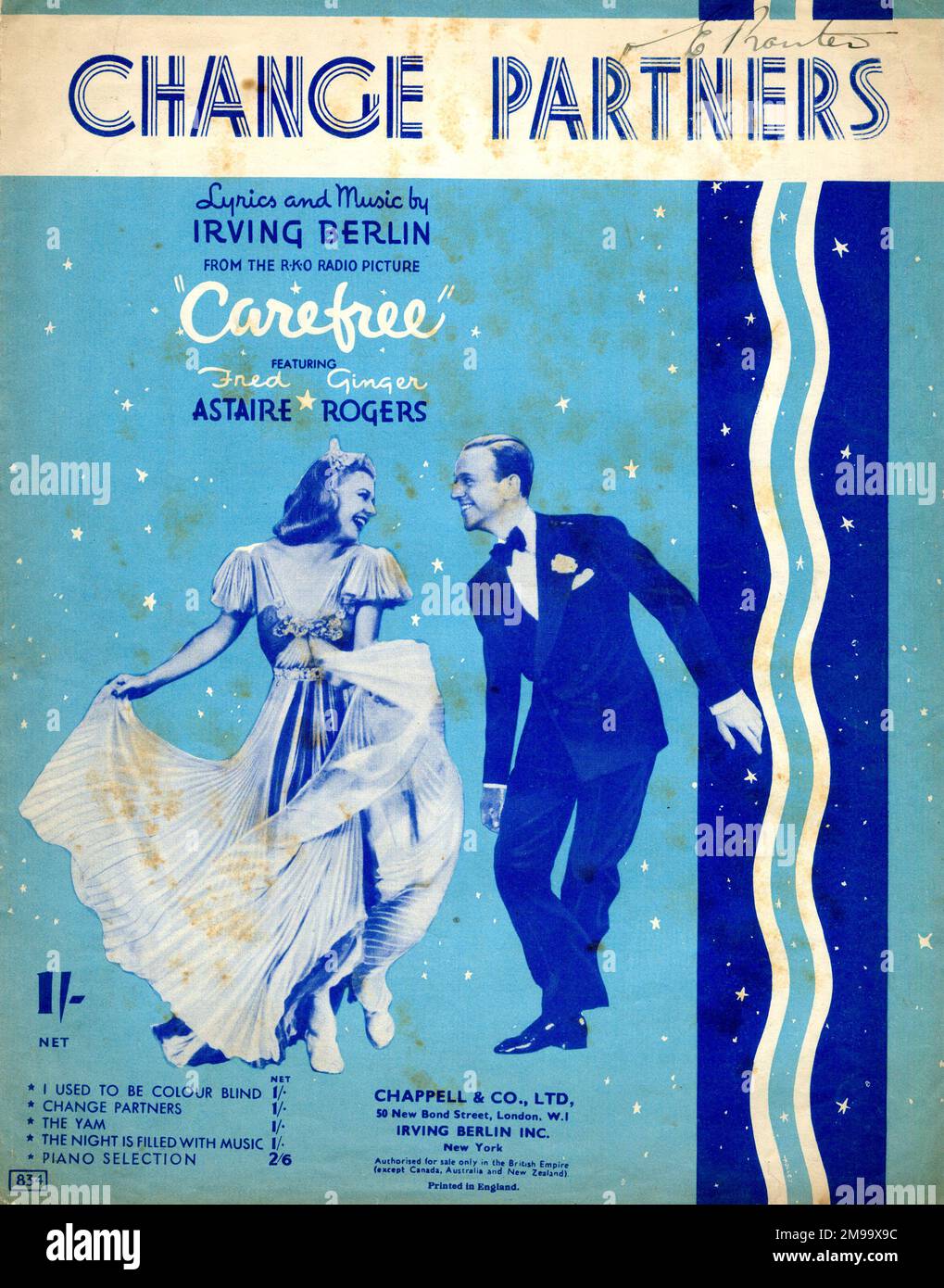 Music Cover, change Partners, avec Fred Astaire et Ginger Rogers, paroles et musique d'Irving Berlin du film Carefree. Banque D'Images