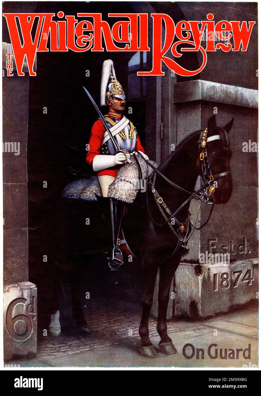 Couverture design, The Whitehall Review, janvier 1911, Horse Guard on Duty. Banque D'Images