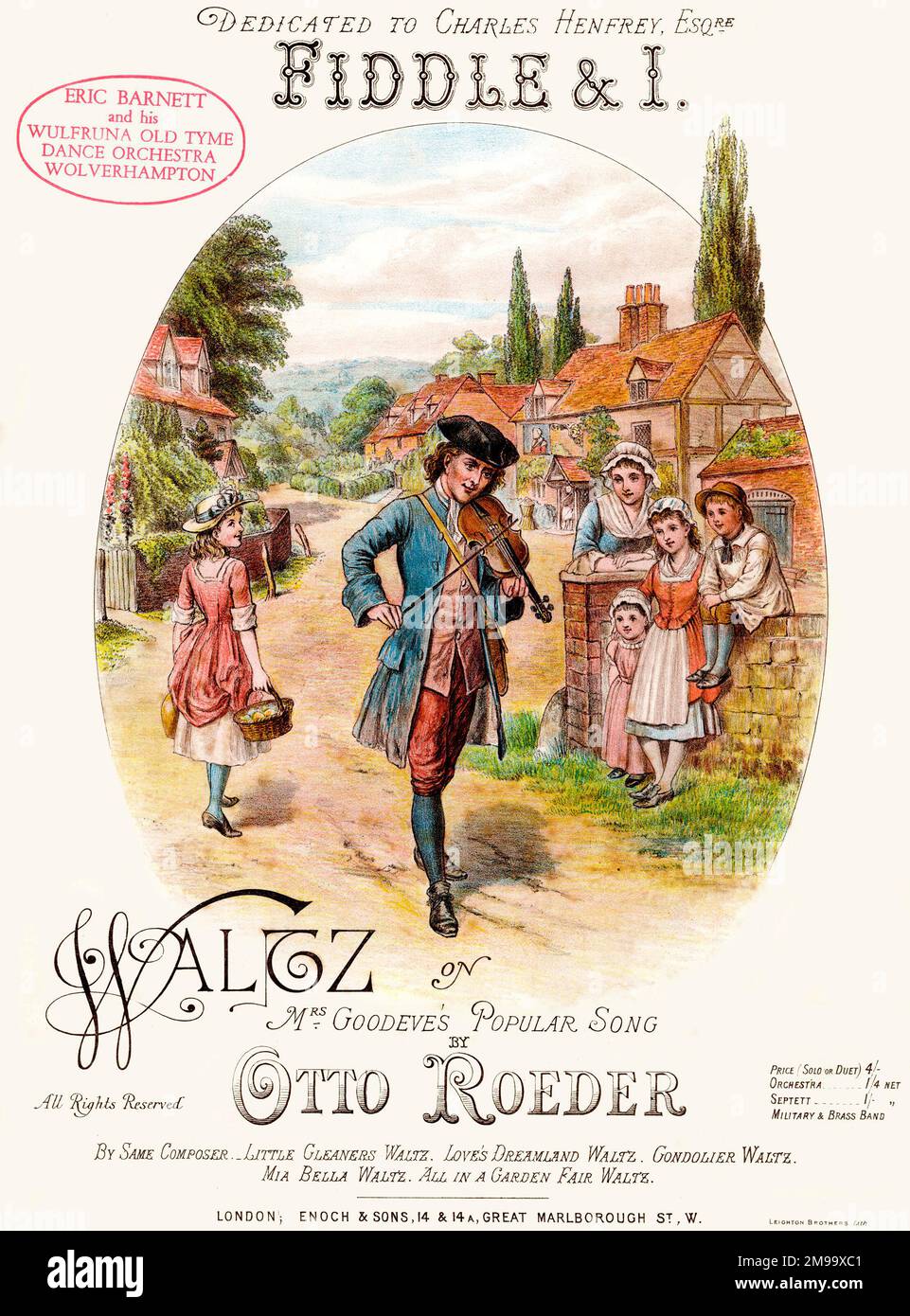Couverture musicale, Fiddle and I (Waltz), dédiée à Charles Henfrey, basée sur la chanson populaire de Mme Goodeve d'Otto Roeder. Banque D'Images