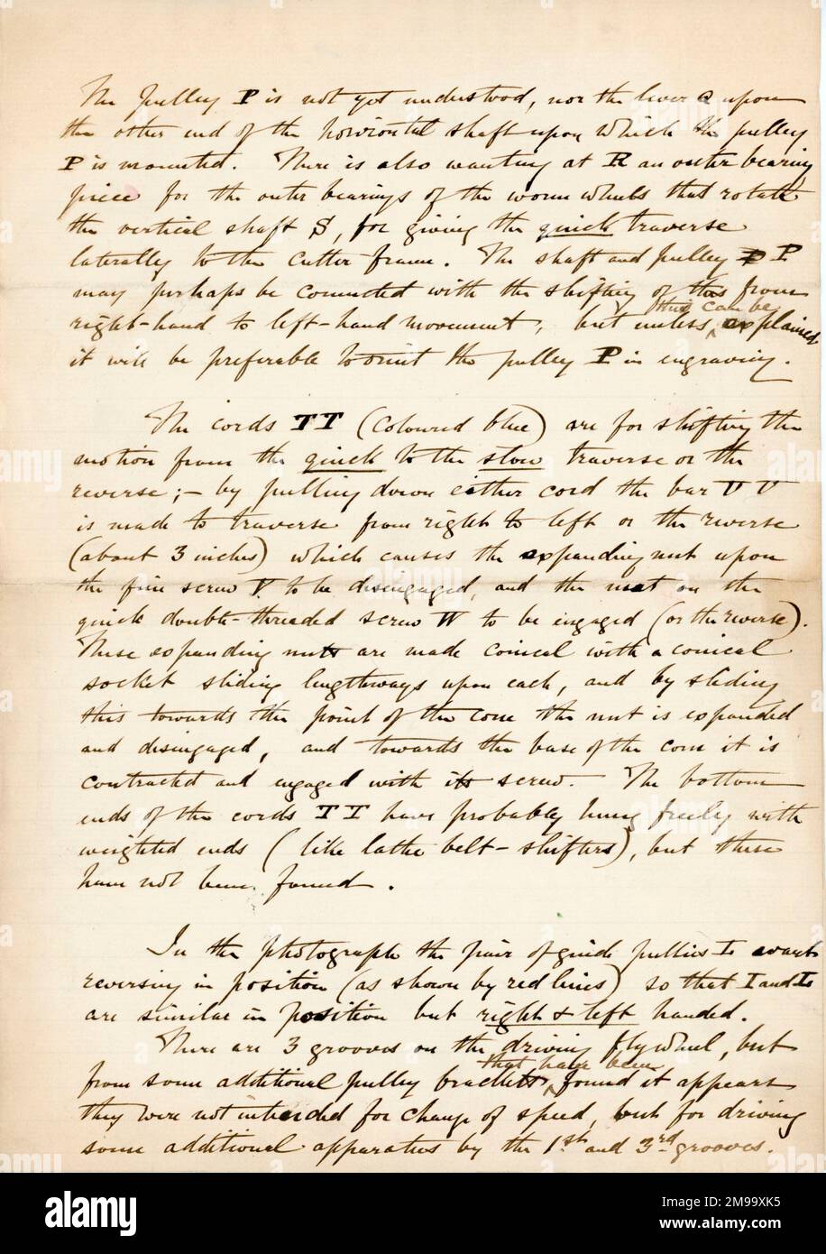 Page 2 de l'explication sur l'appareil de copie de sculptures (eidographe) de James Watt, y compris un croquis des valves et une photographie marquée à laquelle la note fait référence. Banque D'Images