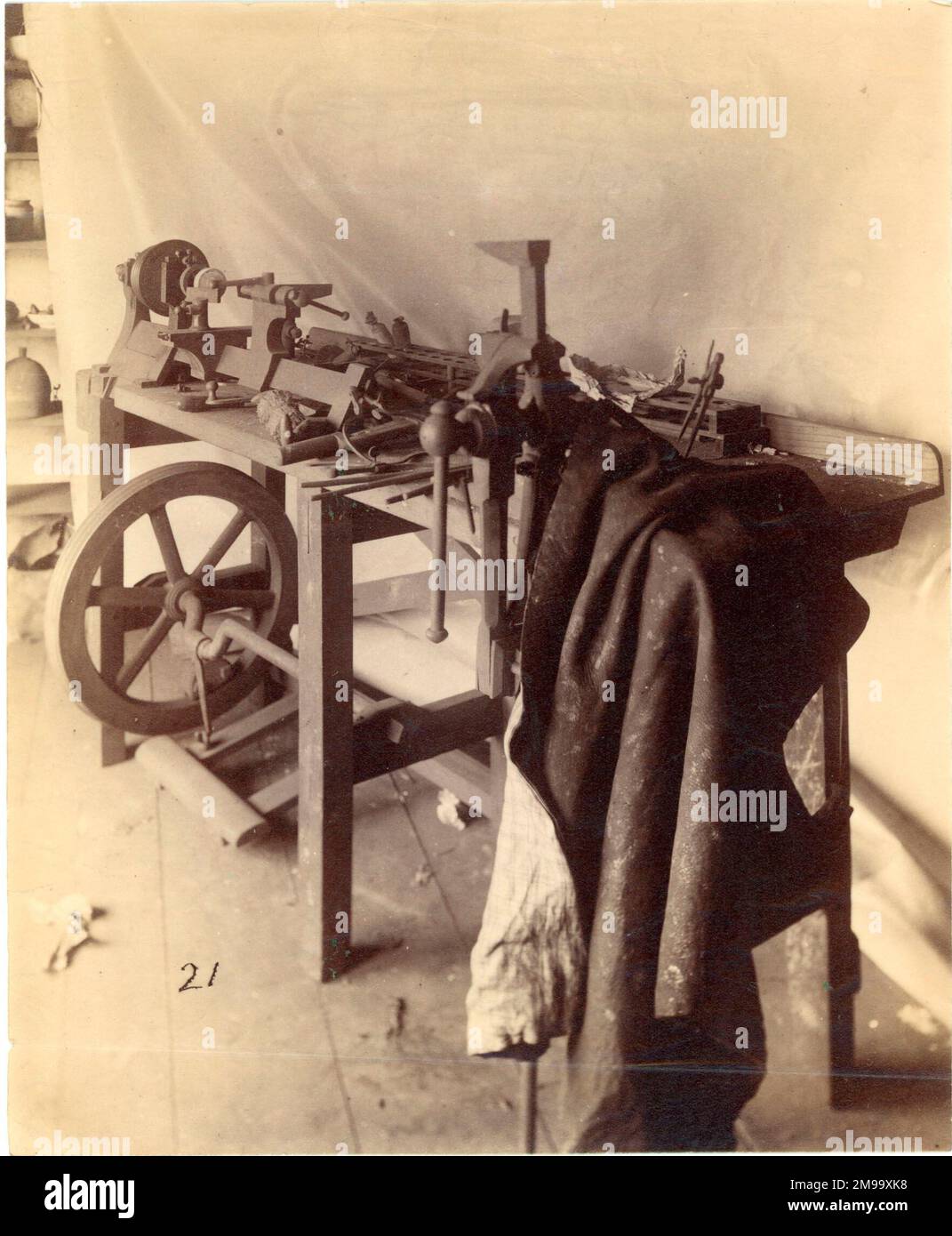 Le tour et le banc de James Watt à Heathfield Hall, Handsworth, propriété plus tard de George Tangye. Banque D'Images