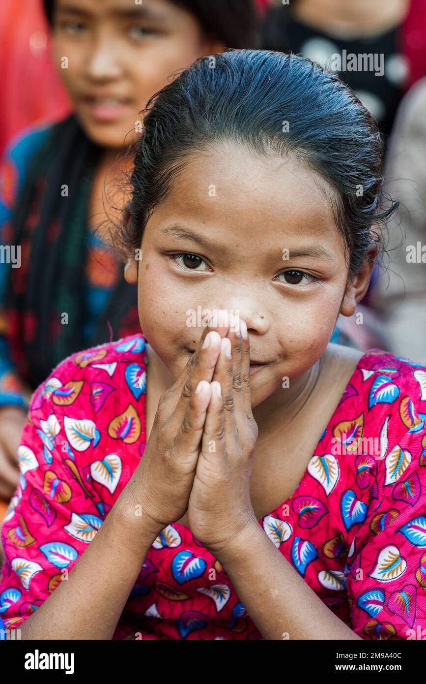 Schülerinnen der Novodaya-Chepang-Schule à Chitwan, au Népal Banque D'Images